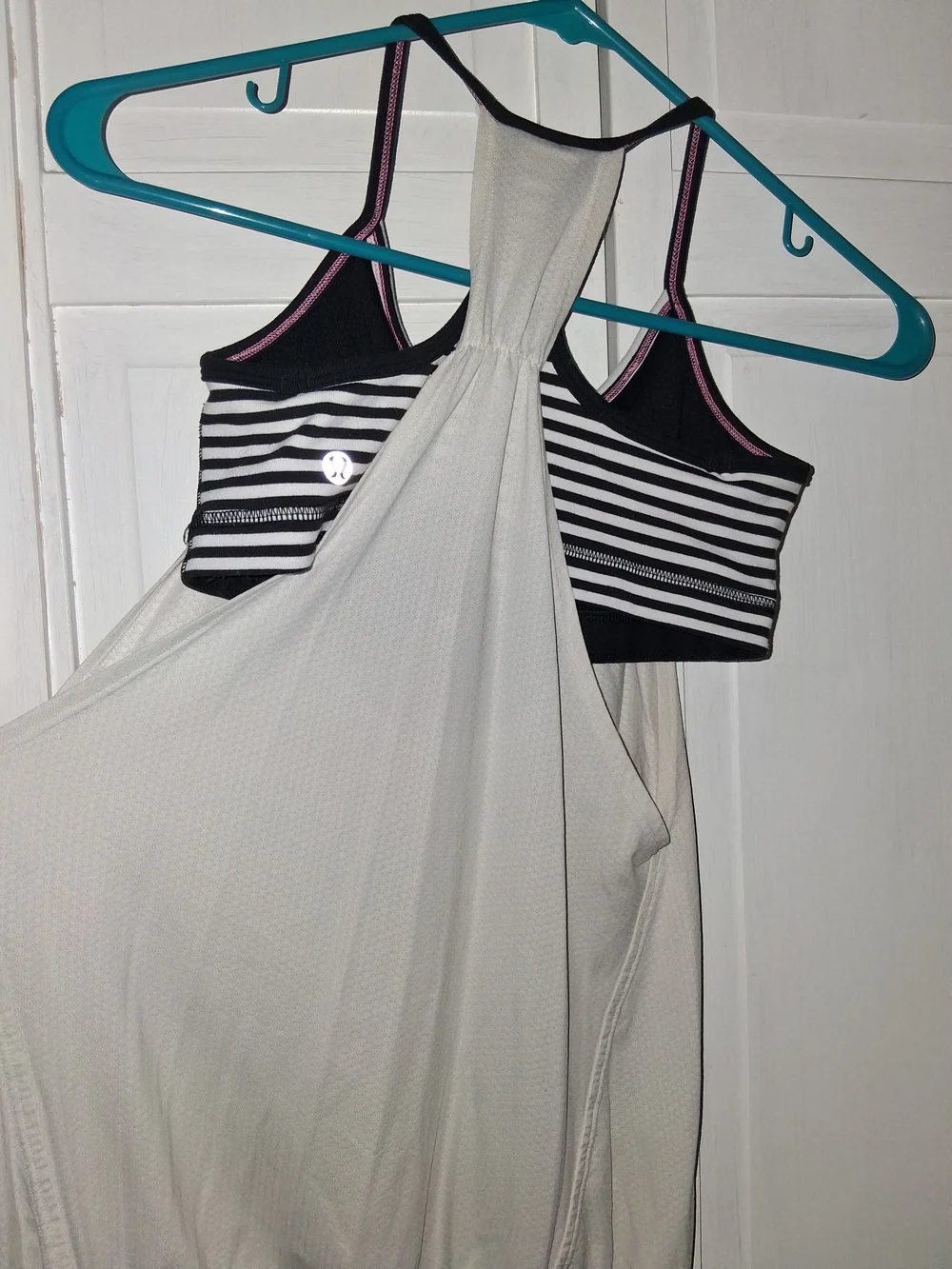 lululemon athletica White Tank with Black Stripe Shelf Bra